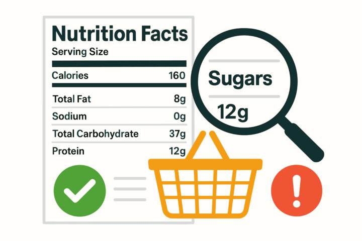 Nutrition label reading and informed food choices concept featuring a close