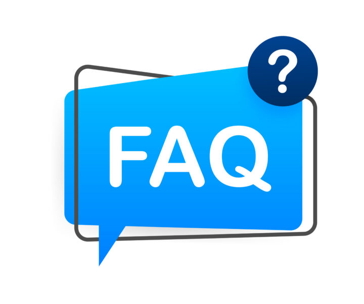 Frequently asked questions FAQ banner. Computer with question icons. Vector stock illustration.