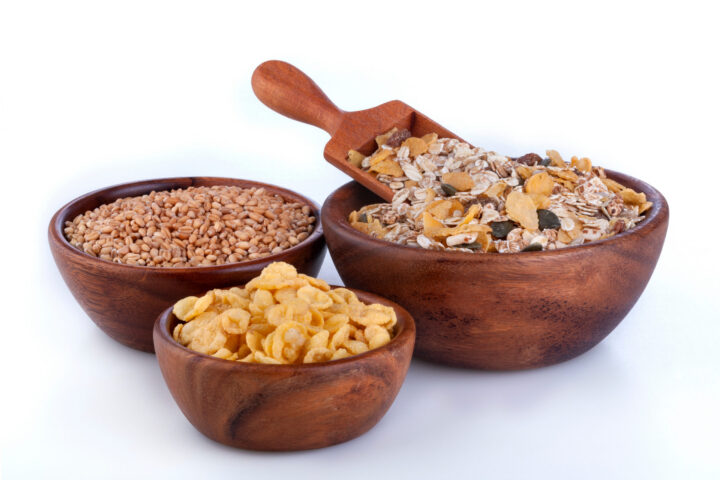 Muesli, cornflakes and ripe wheat