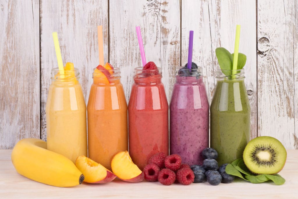 Fruit smoothies variety in rainbow colors Calorie Control Council